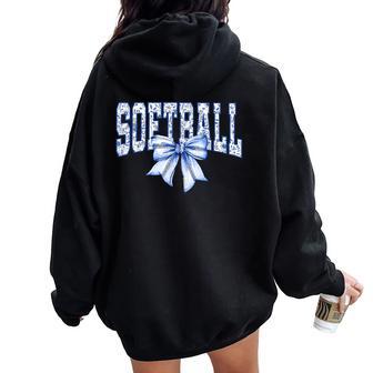 Softball Floral Coquette Bows Game Day Softball Lover Women Oversized Hoodie Back Print - Thegiftio UK