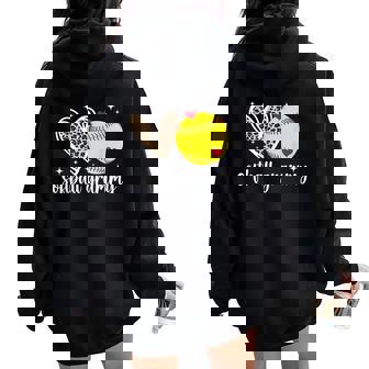 Softball Grammy Heart Grandma Grammy Of A Softball Player Women Oversized Hoodie Back Print - Seseable