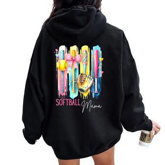 Softball Mama Coquette Bow Brsuhstroke Women Oversized Hoodie Back Print - Thegiftio UK