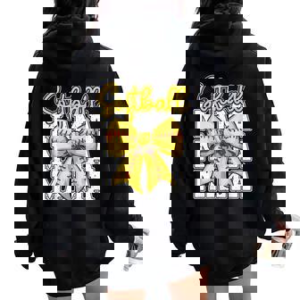Softball Mama Coquette Bow Sport Mom Women Oversized Hoodie Back Print | Mazezy