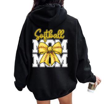 Softball Mom Coquette Bow Sport Mama Women Oversized Hoodie Back Print - Thegiftio UK