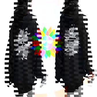 Sunflower Rainbow Bright Smile Women Oversized Hoodie Back Print - Monsterry