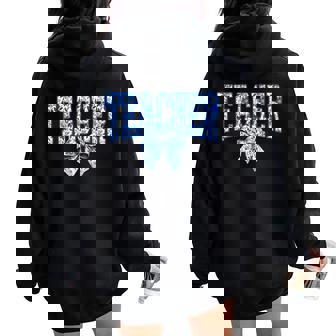 Teacher Floral Toile Blue Water Color Coquette Bow Teacher Women Oversized Hoodie Back Print | Mazezy