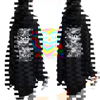 Tie-Dye Owl Peace Sign Hippie Women Oversized Hoodie Back Print - Thegiftio UK