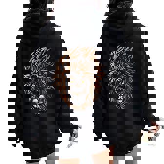 Tribal Lion Face Tattoo Style Women Oversized Hoodie Back Print - Monsterry