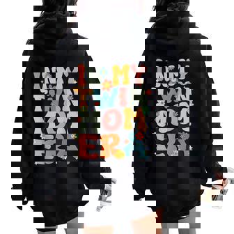 In My Twin Mom Era Groovy Retro Twin Mom Cute Black Twin Mom Era Mother's Day Birthday Casual Modern Floral Letter Print Short Sleeve Small Women Oversized Hoodie Back Print | Mazezy