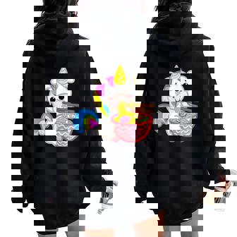 Unicorn Eating Ramen Kawaii Japanese Noodles Anime Teen Girl Women Oversized Hoodie Back Print - Monsterry