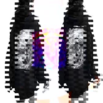 Unicornio De Llama Arcoíris Con Gato Espacial De Galaxia Láser Women Oversized Hoodie Back Print - Regaloses