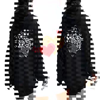 Valentines Day Love Hearts Leopard Plaid Red Heart For Girls Women Oversized Hoodie Back Print - Monsterry