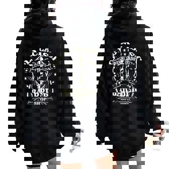 Vintage Barbers Pole Scissor Hair Clippers Comb Women Oversized Hoodie Back Print - Monsterry