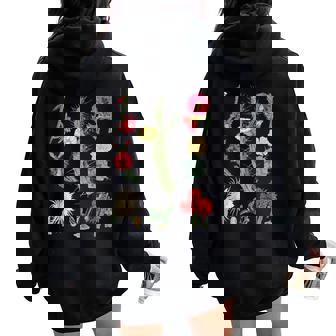 Vintage Botanicalintage Cactusintage Flower Botany Women Oversized Hoodie Back Print - Regaloses