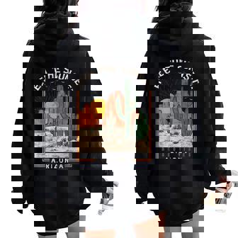 Vintage Feel Sunset Desert Vibes Arizona Mountain Cactus Women Oversized Hoodie Back Print - Seseable