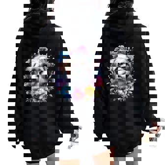 Watercolor Floral Shih Tzu Mama Dog Lovers Mother's Day Women Oversized Hoodie Back Print - Thegiftio UK
