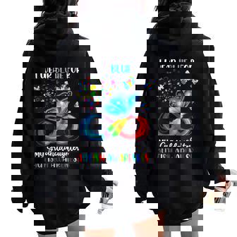 I Wear Blue For My Granddaughter Autism Grandma Butterfly Women Oversized Hoodie Back Print | Mazezy