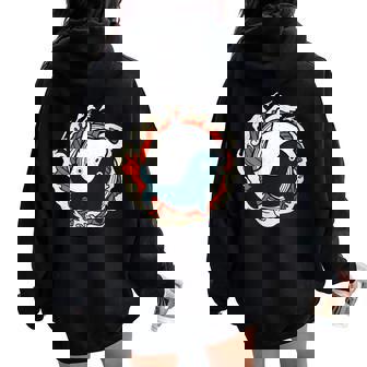 Yin Yang Baleine Animal Sweat à capuche oversize pour femme avec imprimé dans le dos - Cadeauxyz