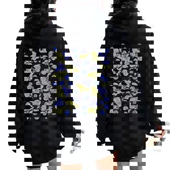 Blueberries Watercolor Pattern Cottagecore Farmcore Women Oversized Hoodie Back Print - Monsterry