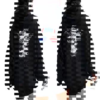 Cow 4th Of July Shirt Moorica Merica Men Women USA Flag Farm Women Oversized Hoodie Back Print - Monsterry