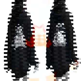 Cute Halloween Pumpkin Cat Pink Fall Plaid Thanksgiving Girl Women Oversized Hoodie Back Print - Monsterry