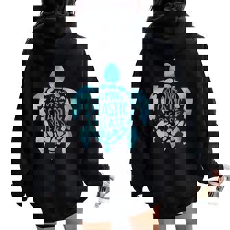 Cute Turtle No More Plastic Please Aquarell Women Oversized Hoodie Back Print - Monsterry