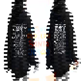 Dance Like Frosty Shine Like Rudolph Love Like Jesus Retro Women Oversized Hoodie Back Print - Monsterry