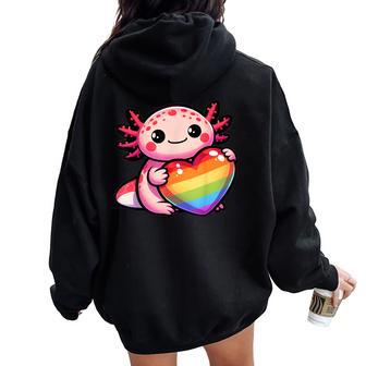 Gay Pride Axolotl Heart Rainbow Flag LGBT Women Girls Kids Women Oversized Hoodie Back Print - Monsterry