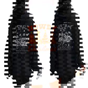 Howdy Christmas Tree Leopard Western Rodeo Cowboy Cowgirl Women Oversized Hoodie Back Print - Monsterry