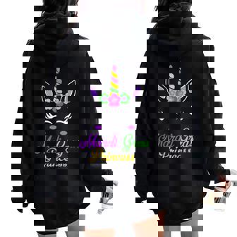 Little Miss Mardi Gras Princess Unicorn Girls Kids Toddlers Women Oversized Hoodie Back Print - Monsterry