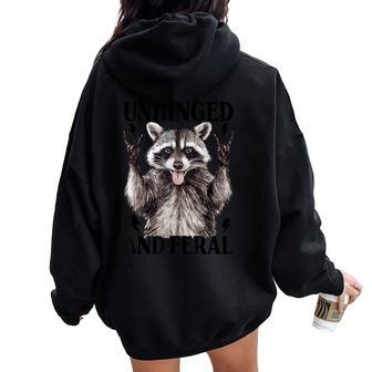 Unhinged And Feral Raccoon Vintage Cartoon Animal Feral Girl Women Oversized Hoodie Back Print - Monsterry