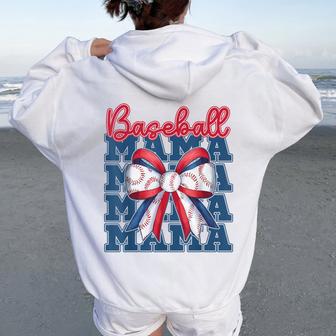 Baseball Mama Coquette Bow Sport Mom Women Oversized Hoodie Back Print - Thegiftio UK