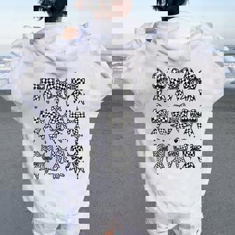 Checkered Bow Flag Race Car Racing Cute Coquette Bow Women Oversized Hoodie Back Print - Thegiftio