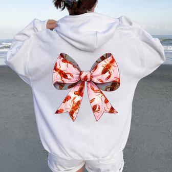 Coquette Bow Crawfish Crayfish Pink Ribbon Mom Women Oversized Hoodie Back Print - Thegiftio UK