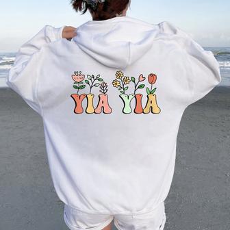 Floral Yia Yia For Grandmother Wildflower Women Oversized Hoodie Back Print - Thegiftio UK