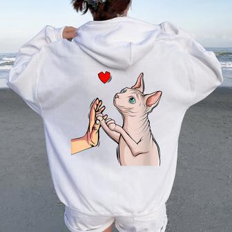 Gato Esfinge Esfinge Gato Sin Pelo Amante De Los Gatos Cuello Women Oversized Hoodie Back Print - Regaloses