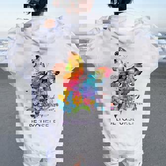 Gráfica De Mariposa Arcoíris Be You Be Yourself Floral Cuello Women Oversized Hoodie Back Print - Regaloses