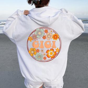 Groovy Gigi Retro Flowers Mother's Day Grandma Women Oversized Hoodie Back Print - Thegiftio UK