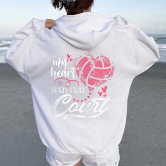 My Heart Is On That Court Volleyball Heart Mother's Day Women Oversized Hoodie Back Print - Thegiftio UK