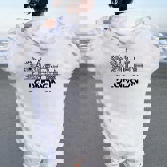 London Souvenir City Skyline British Uk Hombres Es Niños Regalo Women Oversized Hoodie Back Print - Regaloses