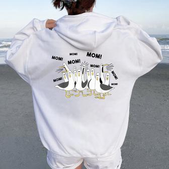 Mom Mom Mom Seagulls Finding Mother's Day Women Oversized Hoodie Back Print - Thegiftio UK