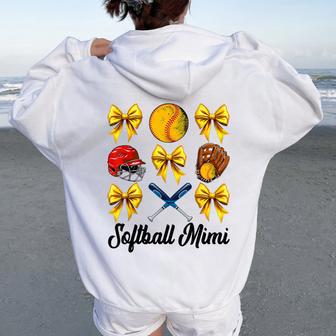 Retro Cute Softball Mimi Bow Softball Mom Women Women Oversized Hoodie Back Print - Thegiftio UK