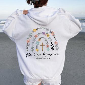 He Is Risen Flowers Rainbow Jesus Women Oversized Hoodie Back Print | Seseable UK