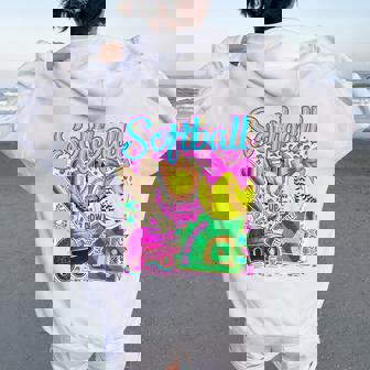 Softball Coquette Bow Softball Mom Mother's Day Women Oversized Hoodie Back Print - Thegiftio