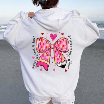 Teaching Is A Work Of Heart Pencil Bow Teacher Valentine Women Oversized Hoodie Back Print - Thegiftio UK