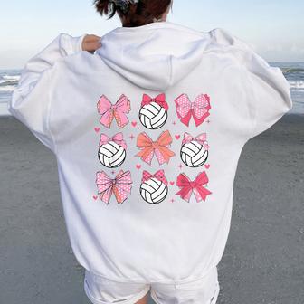 Volleyball Coquette Bow Volleyball Mom Softball Women Oversized Hoodie Back Print - Thegiftio UK