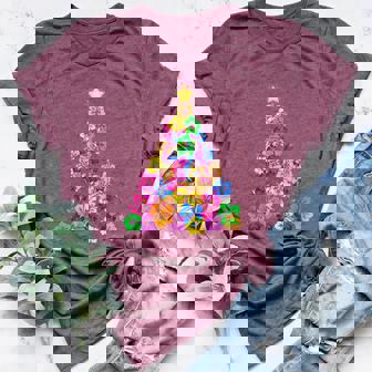 Hawaiian Christmas Hibiscus Flower Tree Hawaii Tropical Xmas Women's Heather T-Shirt - Monsterry