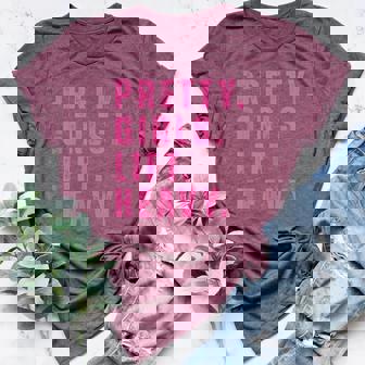 Pretty Girls Lift Heavy Fitness Weightlifting Workout Strong Women's Heather T-Shirt - Monsterry