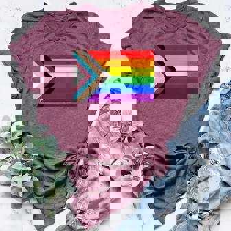 Progressive Pride Rainbow Flag Retro Vintage Women's Heather T-Shirt - Monsterry
