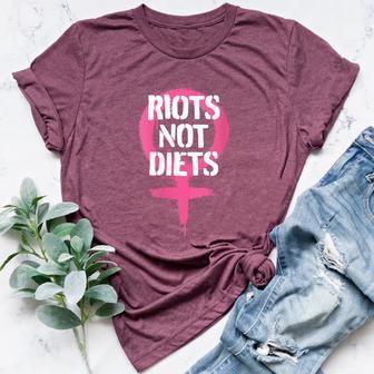 Riots Not Diets Feminist Punk Graphic Women's Heather T-Shirt - Monsterry