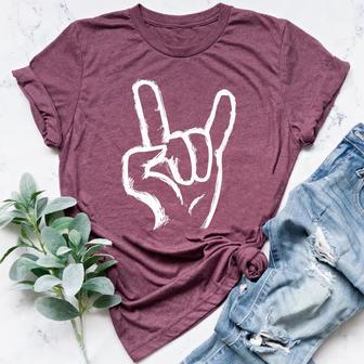 Rock On Hand Sign Symbol Gesture Rock Lover Men Women Women's Heather T-Shirt - Monsterry