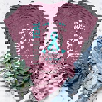 I Wear Teal For My Daughter Ovarian Cancer Ribbon Awareness Women's Heather T-Shirt - Monsterry
