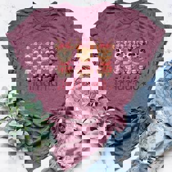 Pink Ho Ho Ho Deer Reindeer Coquette Christmas Cute Girly Women's Heather T-Shirt - Monsterry